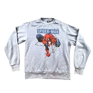 Marvel Spider-Man Graphic Crewneck Sweatshirt Blue Mens S Small 60/40 Cotton